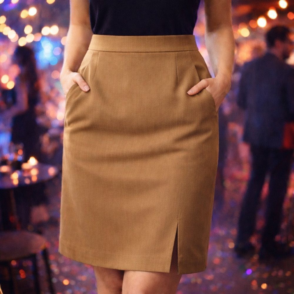Dana  Buchman lined pockets straight pencil heavy silk skirt khaki brown size 6